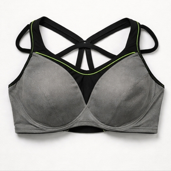 126 Torrid 44DD Gray Black Sports Bra with Green Accents Callouts Spot & Wear - Picture 5 of 7